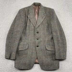 Dunn & Co Blazer Mens 38 Reg Grey Harris Tweed Wool Plaid Sport Coat 3 Button